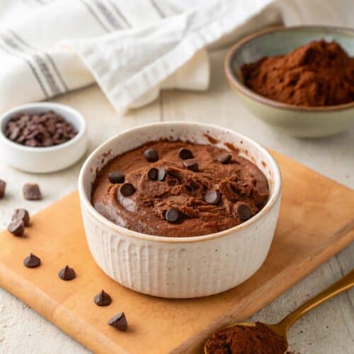 High Protein Brownie Batter in White Bowl No Bake